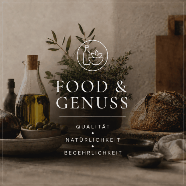 Stimmungsvolles Food-&-Genuss-Bild für BOYSEN & BRANDS mit Olivenöl, Kräutern und natürlichen Zutaten als Symbol für Qualität, Natürlichkeit und begehrliche Markenwelten.