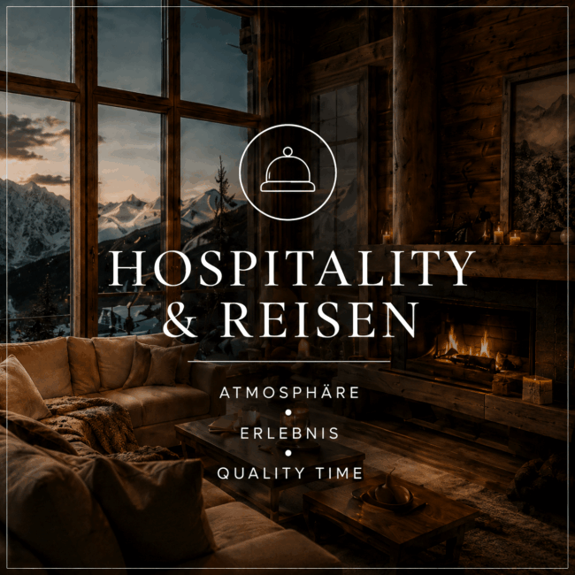 Luxuriöse Chalet-Atmosphäre für BOYSEN & BRANDS im Bereich Hospitality & Reisen mit Kamin, Bergblick und hochwertigem Interior als Symbol für Atmosphäre, Erlebnis und Quality Time.